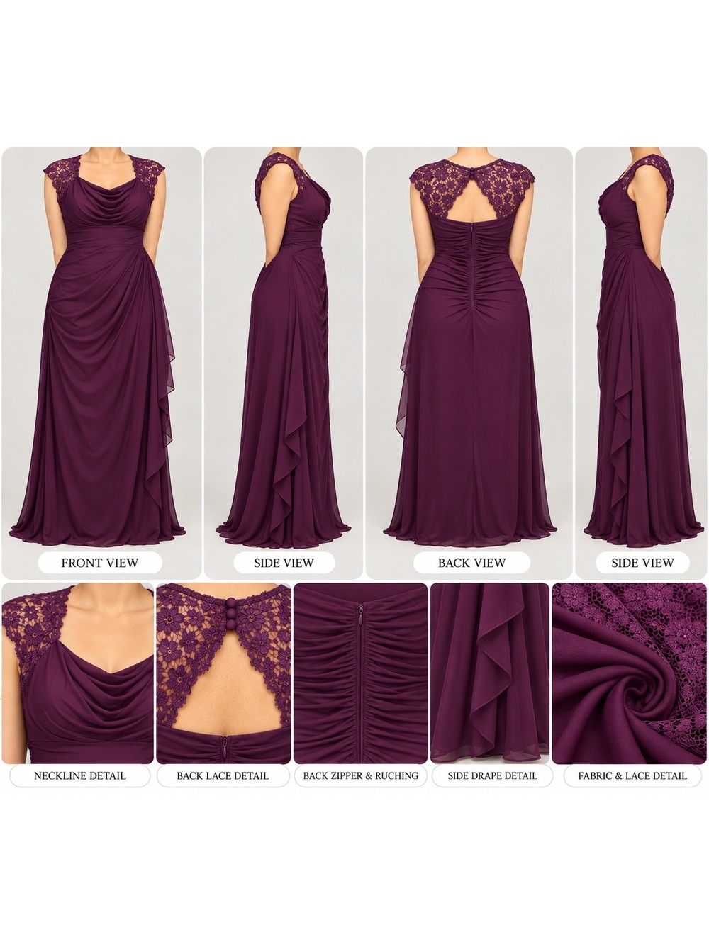 Purple Lace Ruched Draped Formal Prom/Wedding/Event Gown Dress Plus Size 18W